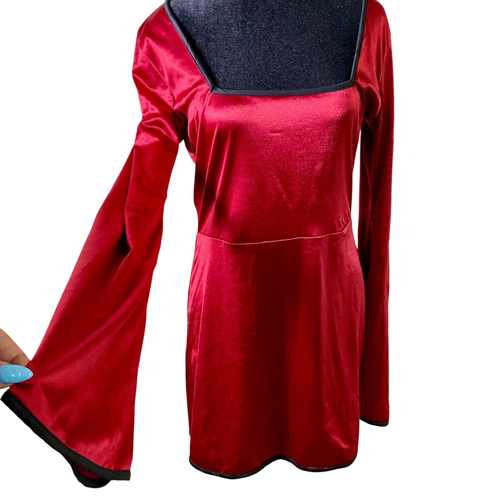 Boogie Child Red Bell Sleeve Mini Dress Large Retro 70s Style Whimsigoth Disco